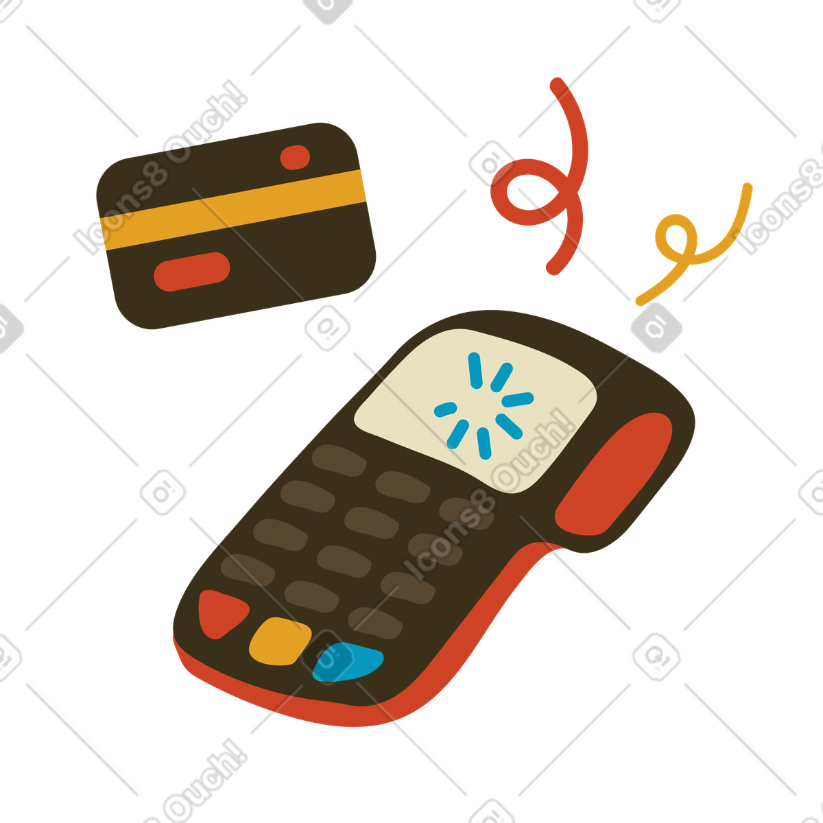 Pos terminal processing card payment illustration in PNG, SVG