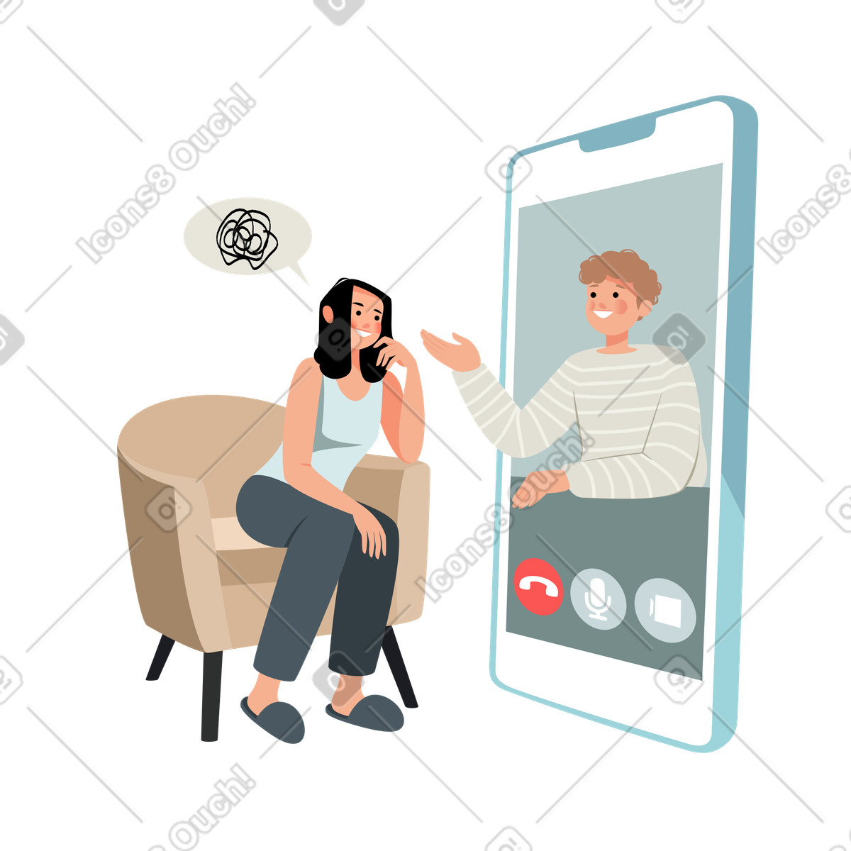 Ilustración Chica en una consulta línea con un psicólogo. estilo Lagom a descargar PNG y SVG