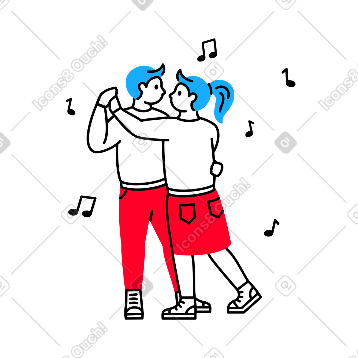 Ilustración Hombre y mujer bailando al son de la musica en estilo Transistor a descargar en PNG SVG