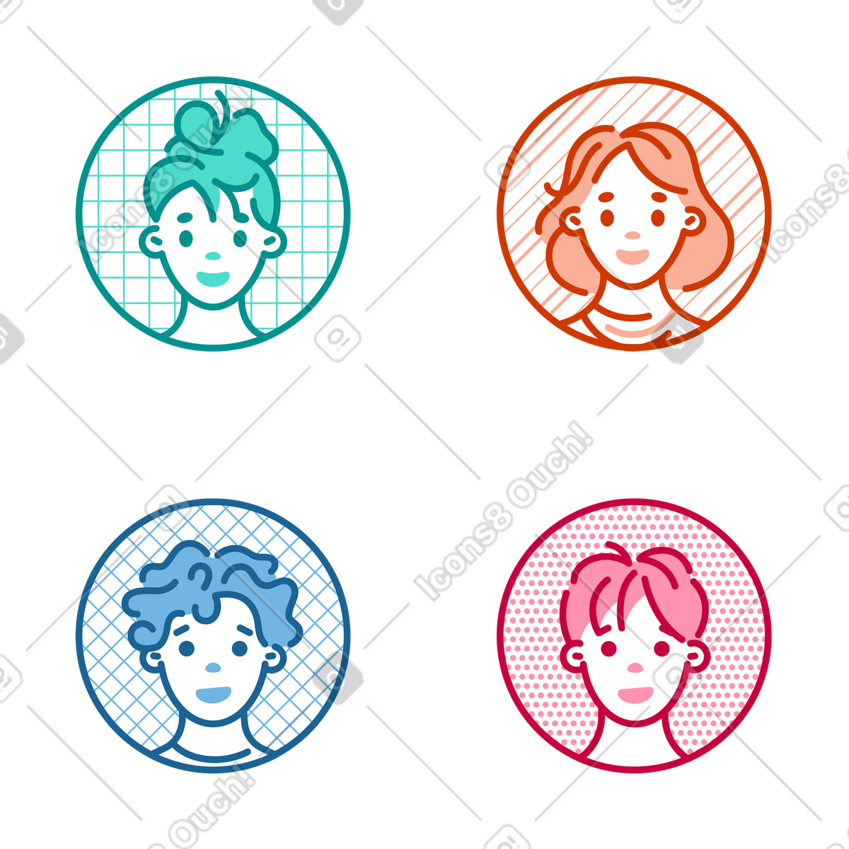 Avatare/profilbilder in sozialen medien-Illustration im Natty-Stil als Download PNG, SVG