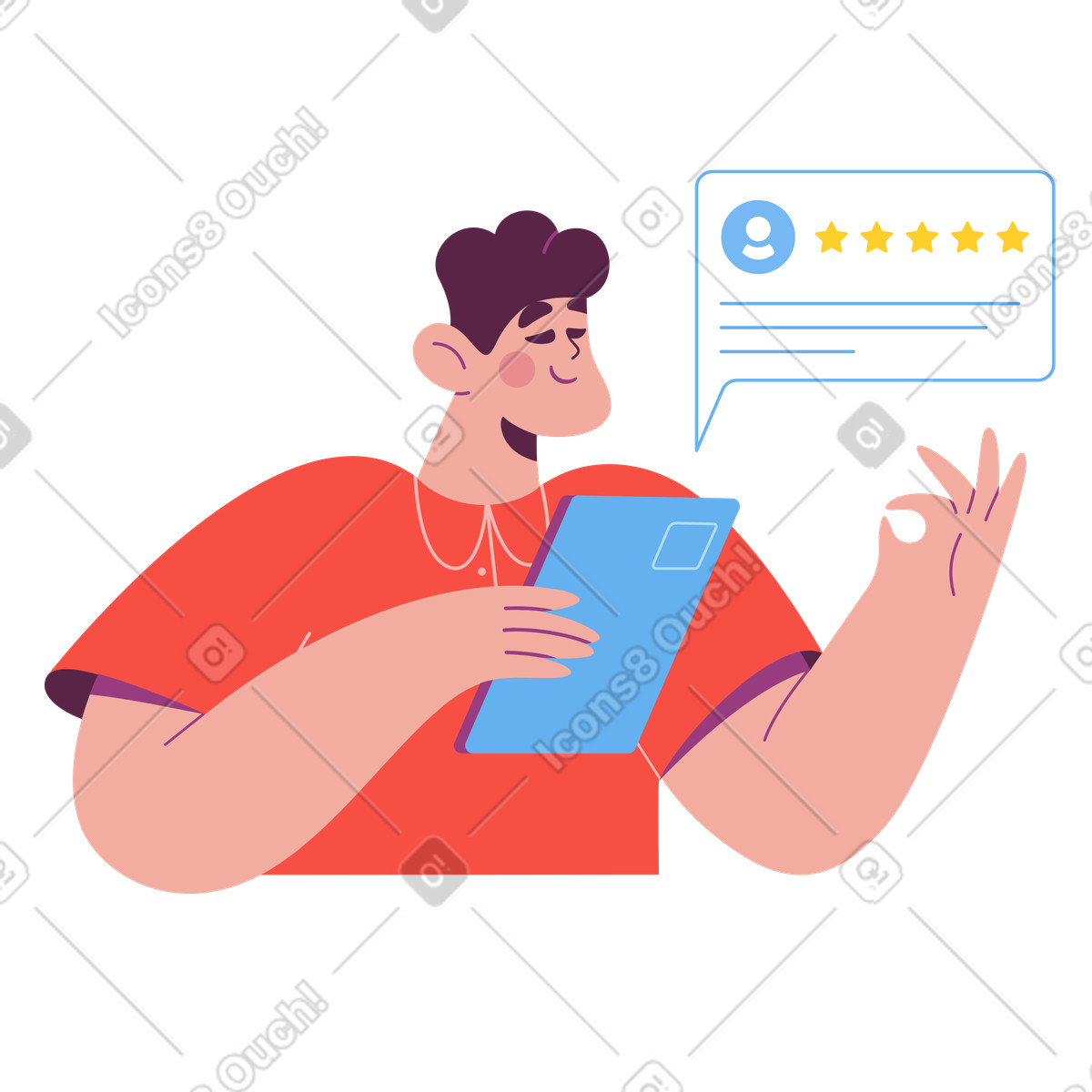 Ilustração de Satisfied customer leaving top rating online, Digital review and feedback em no estilo Sammy para baixar em PNG, SVG