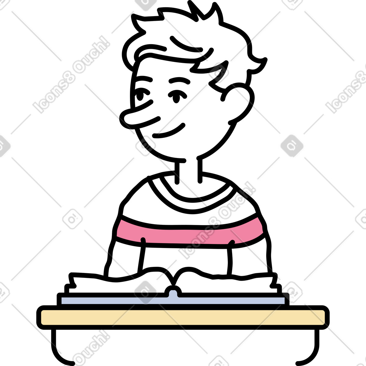 Guy sitting at a desk illustration in Notes style download in PNG, SVG