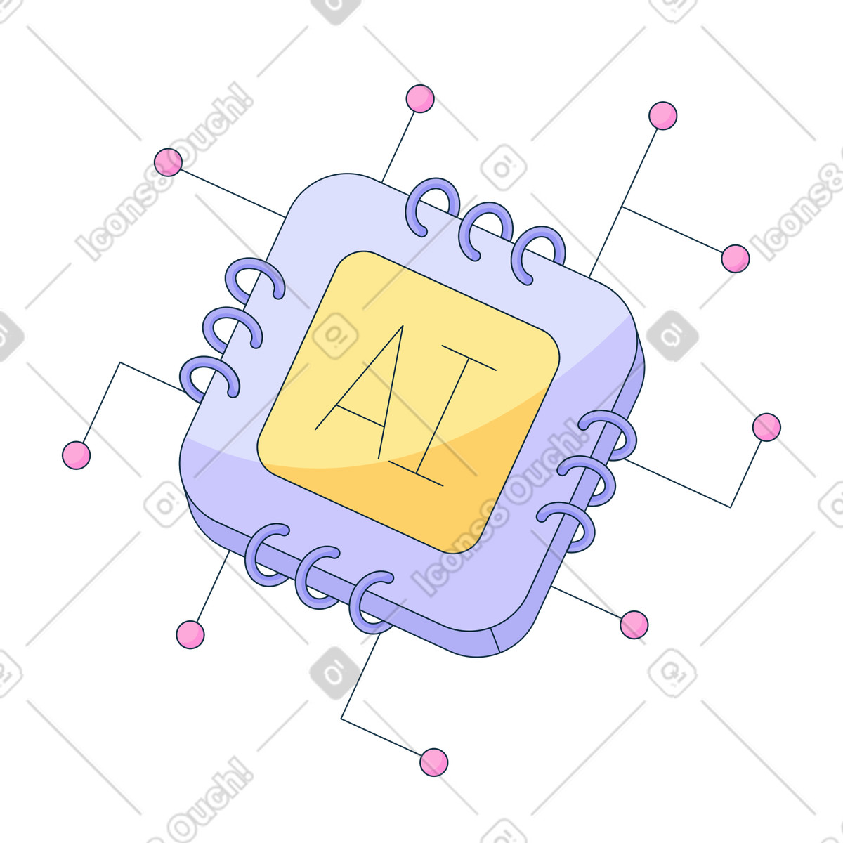Ilustración Inteligencia artificial en microchip estilo Bubble gum a descargar PNG y SVG