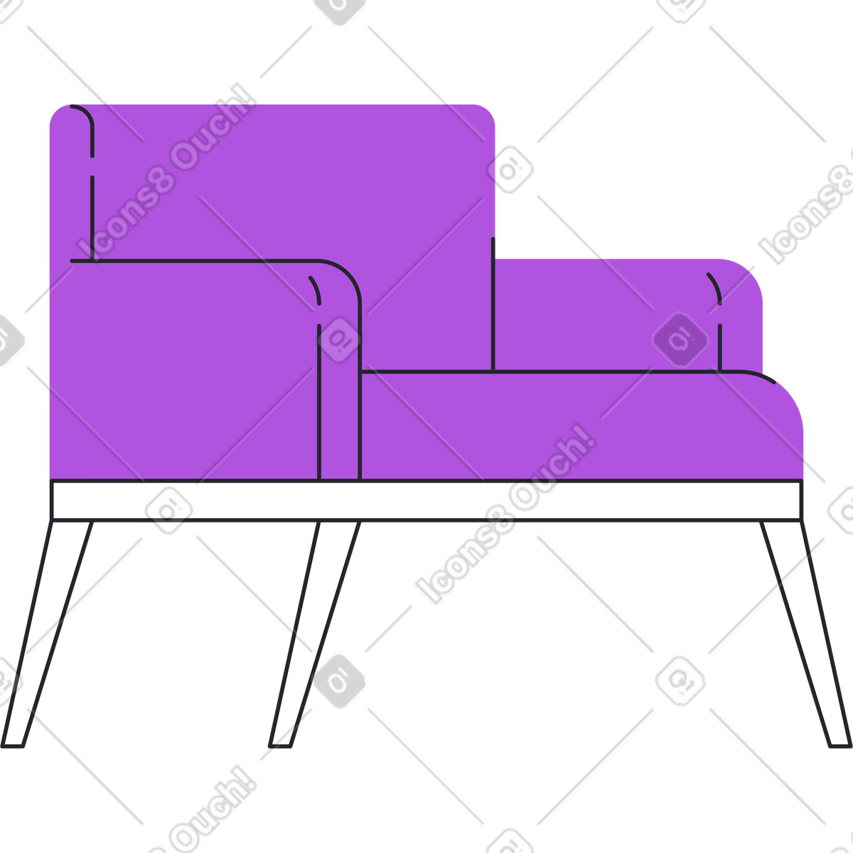Ilustración Silla cómoda de color morado oscuro en estilo Grapy a descargar en PNG y SVG