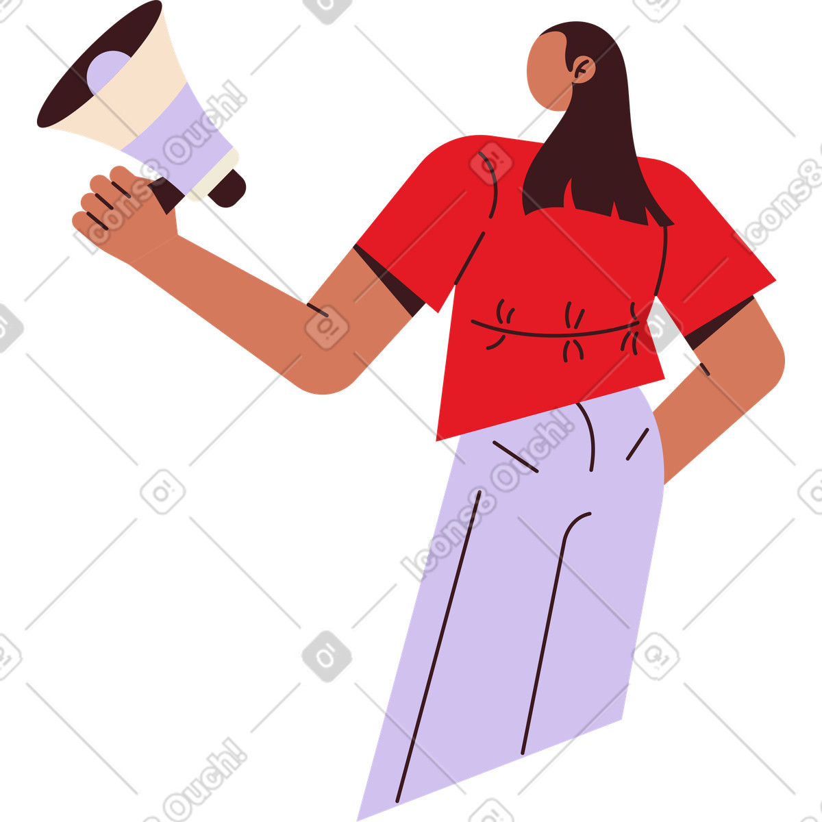 Donna con un megafono in mano illustrazione stile Folks scarica PNG, SVG