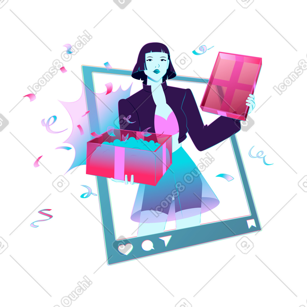 Neon スタイルの Giveaway announcement via social media, online contest campaign のイラストをPNG、SVG形式でダウンロード
