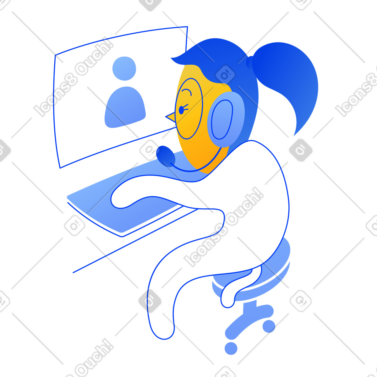 Ilustração de Especialista suporte trabalhando no computador em estilo Buddy para baixar em PNG, SVG
