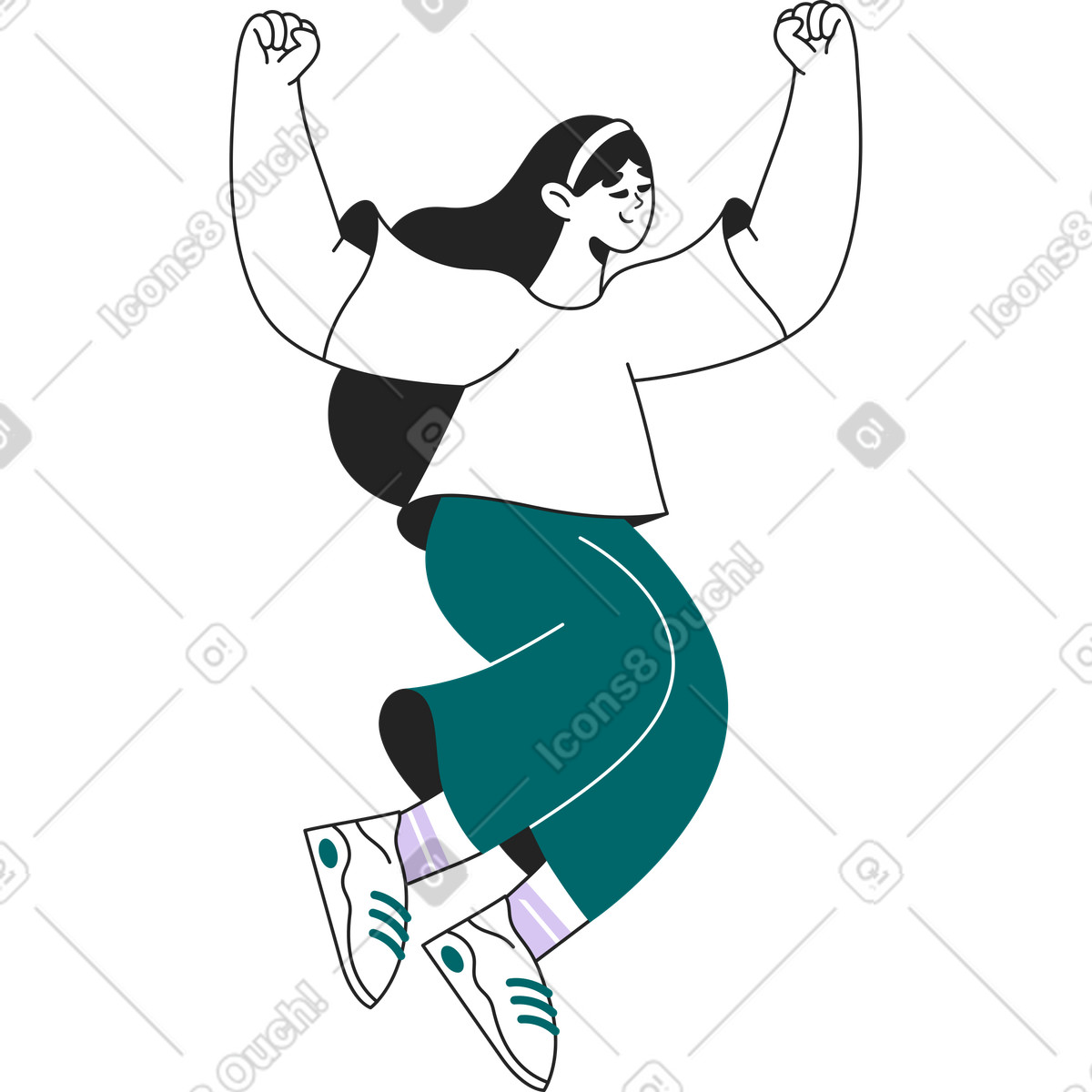 下载 Sammy Line 风格的 跳跃的女孩 插画，支持 PNG、SVG 格式