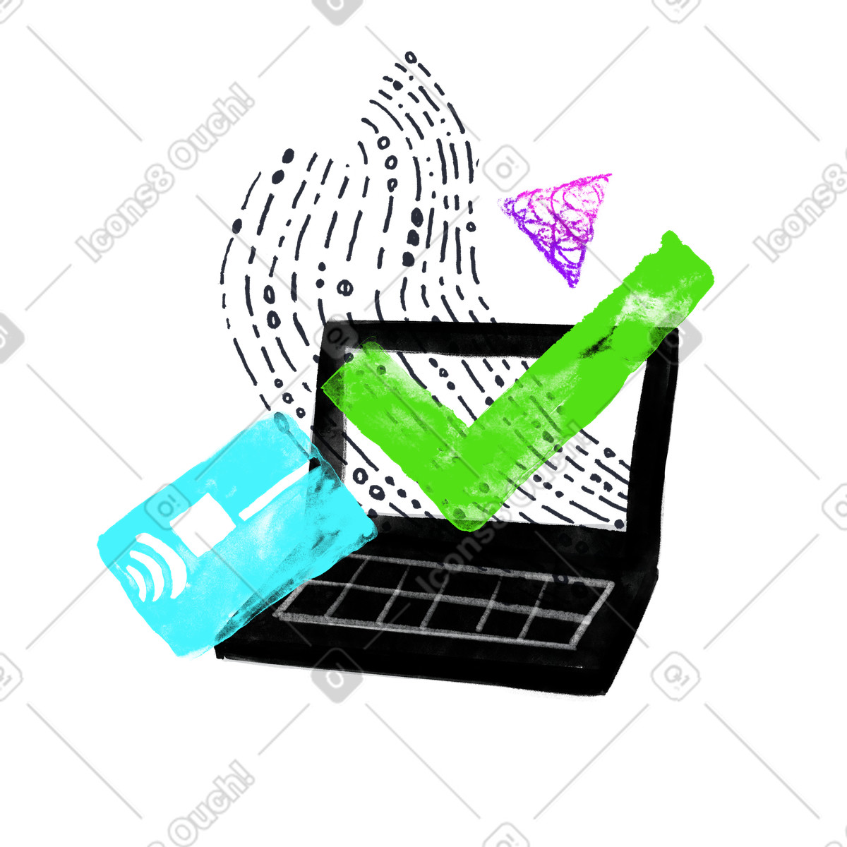 Processed online payment on laptop illustration in PNG, SVG