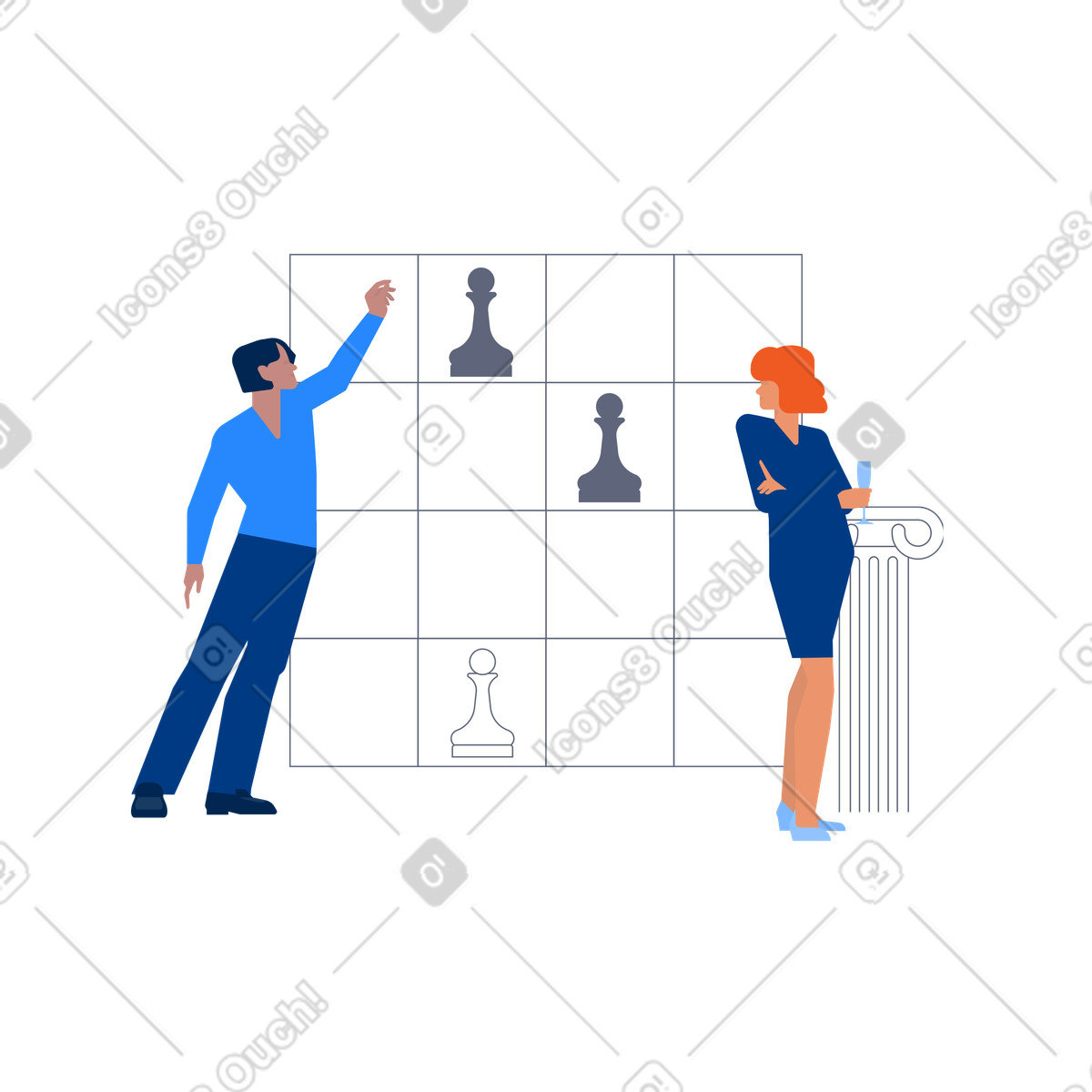 Chess game between professionals, Decision making and planning illustration in Urban style download in PNG, SVG