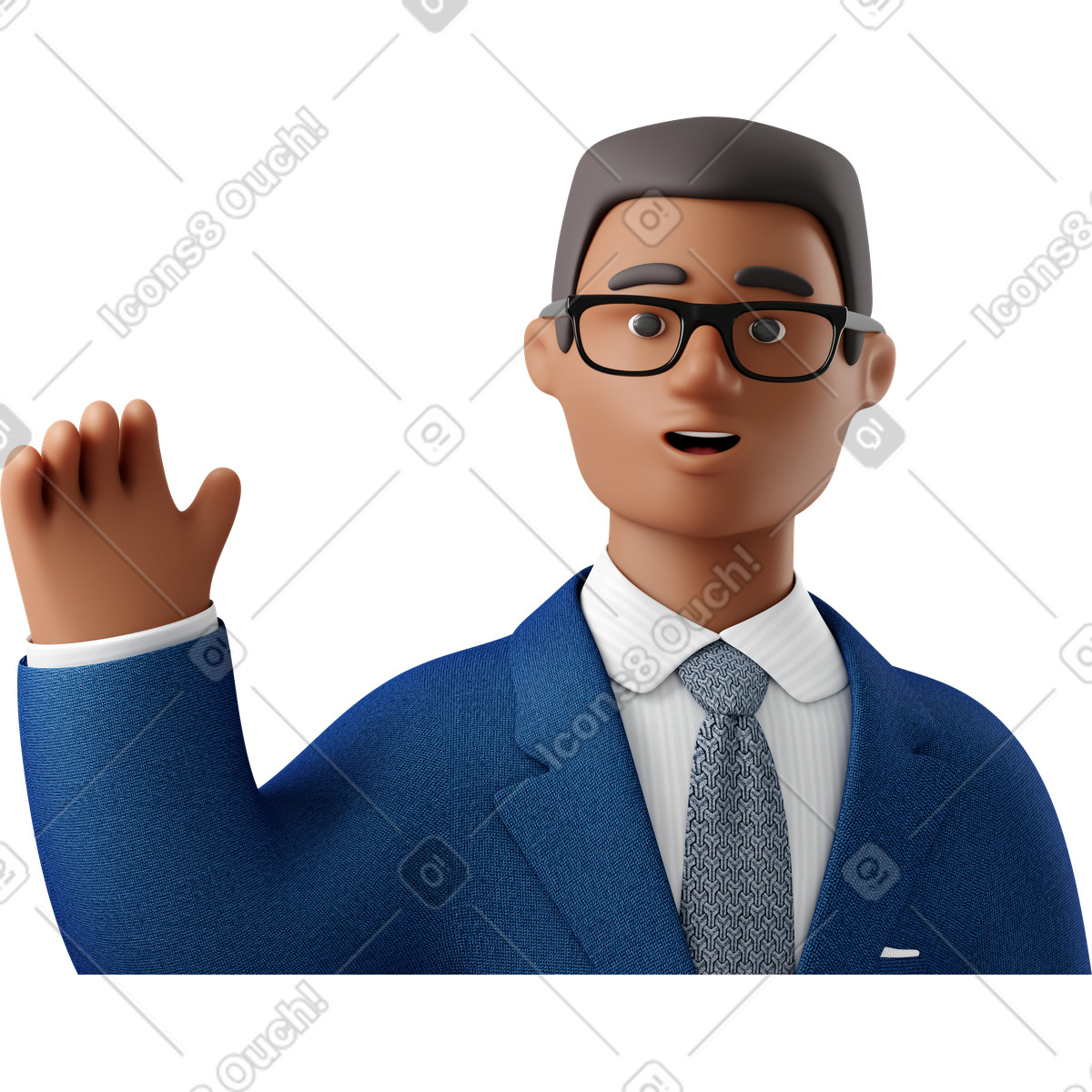 Ilustração de Close up of black businessman in blue suit waving goodbye em no estilo 3D Business para baixar em PNG, SVG