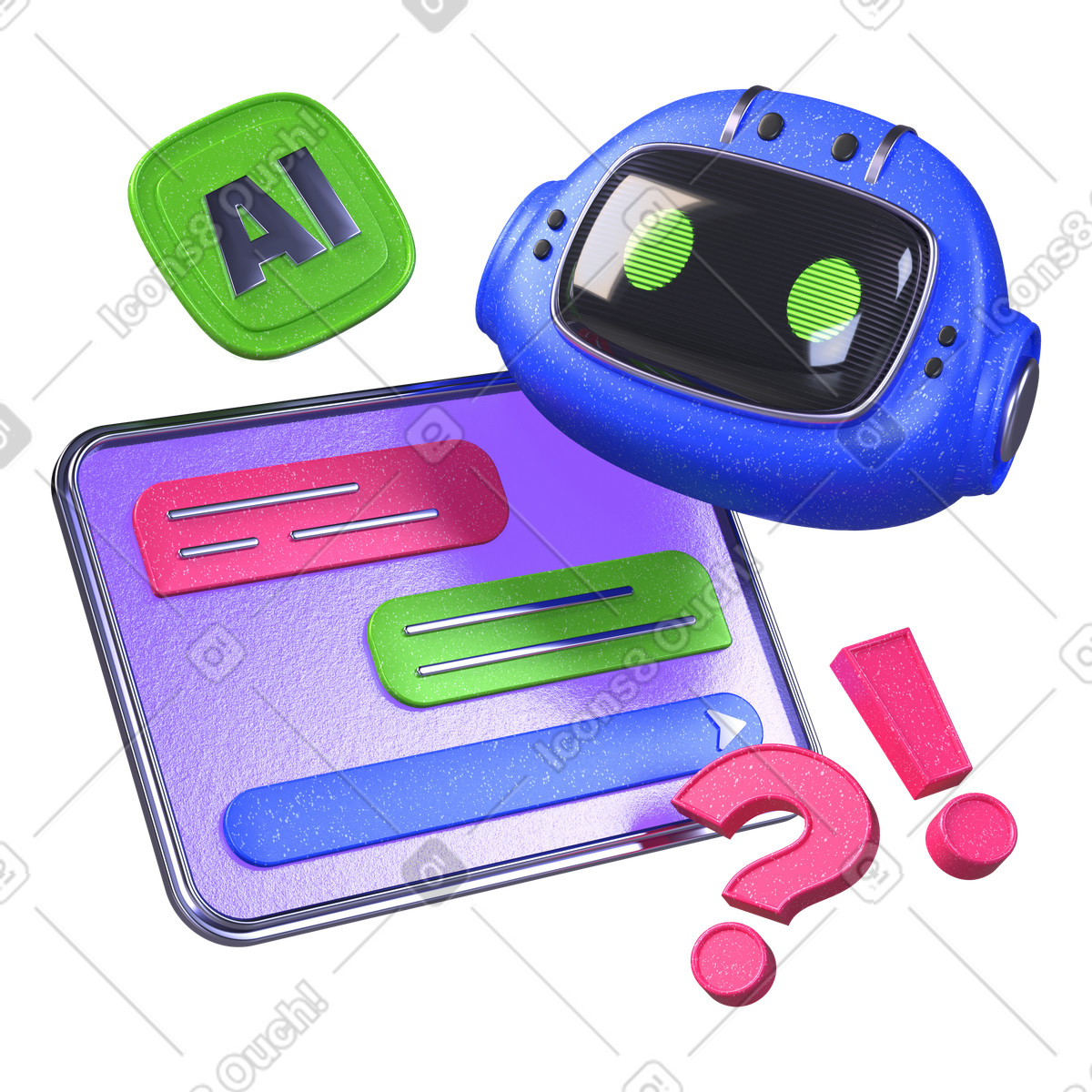 Interactive AI chatbot user interface illustration in PNG, SVG