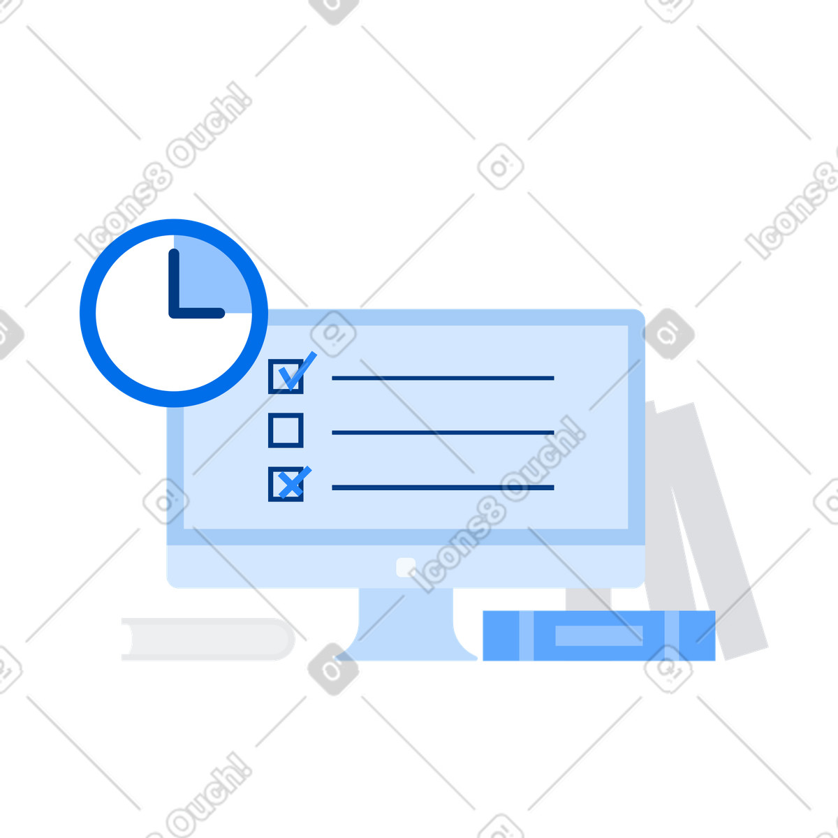 Illustration Écran d'ordinateur avec liste de contrôle et horloge dans le style Urban à télécharger aux formats PNG, SVG