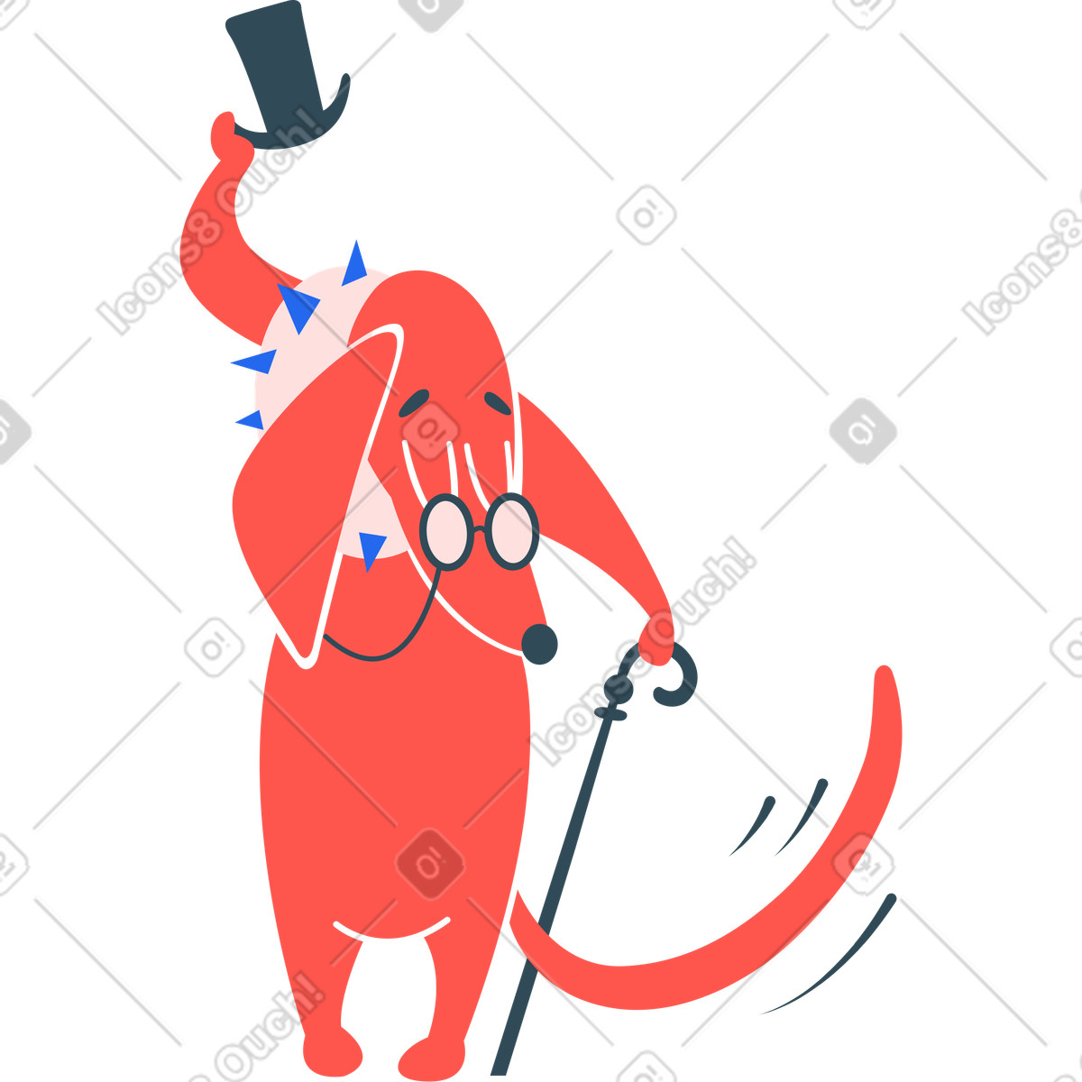 Ilustración animada Perro con sombrero de cilindro y bastón en estilo Kingdom a descargar en GIF, Lottie (JSON), AE