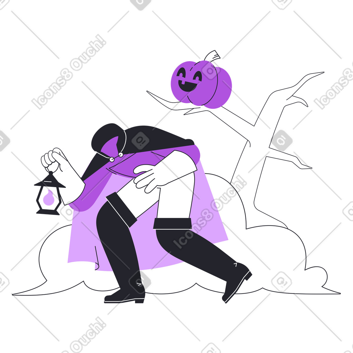 Illustration Cavalier sans tête avec de citrouille dans le style Grapy à télécharger aux formats PNG, SVG