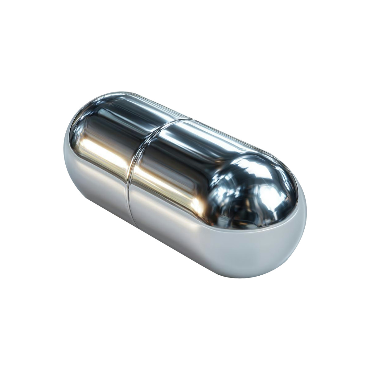 Ilustración Cápsula 3d cromada, objeto central de ia, recurso diseño futurista, elemento visual flujo trabajo tecnológico, detalle metálico en estilo Metallic a descargar en PNG y SVG