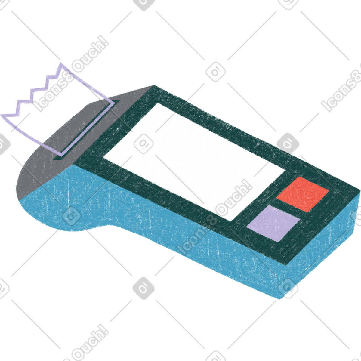 Payment terminal with check illustration in PNG, SVG