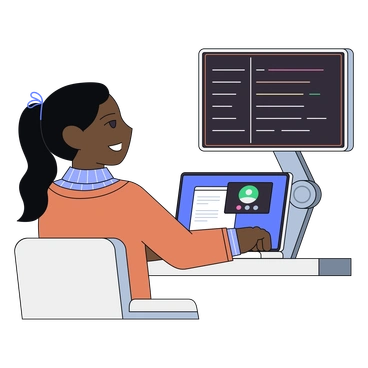 A woman coding on a laptop - Teko style illustration