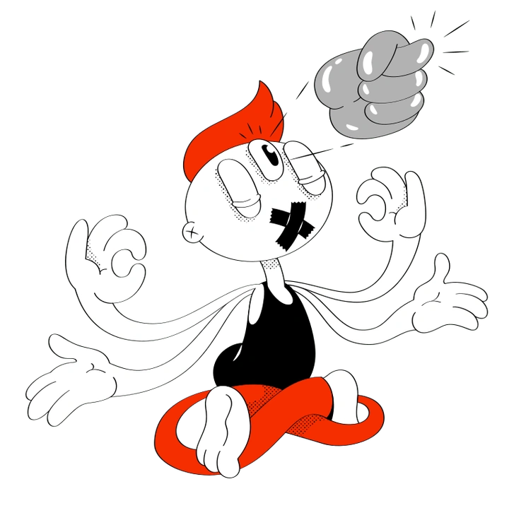 A cartoon character meditating with a playful expression - Looney style illustration