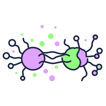A close-up view of two neurons forming a synapse, with neurotransmitters bridging the gap