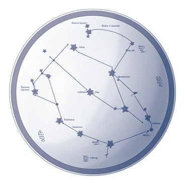 A vintage star map depicting the constellation of "Gemini". The map is filled with intricate lines connecting the stars, illustrating the recognizable twin figures of "Castor" and "Pollux". Surrounding the constellation, there are celestial labels in elegant script, providing names and descriptions of the stars. The background features a textured appearance reminiscent of aged parchment, enhancing the vintage feel of the artwork. The overall composition emphasizes the prominent placement of the constellation in the night sky.