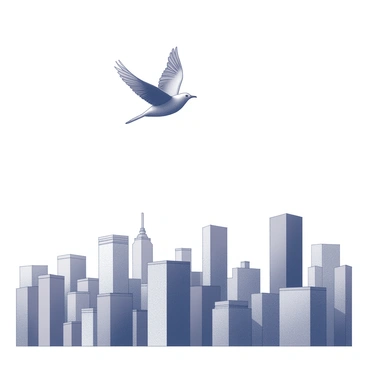 A symbolic illustration of a bird soaring high above a cityscape, evoking freedom and hope