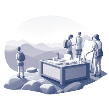 An illustration box on a mountain top, inspiring hikers to capture the breathtaking views on their canvases.