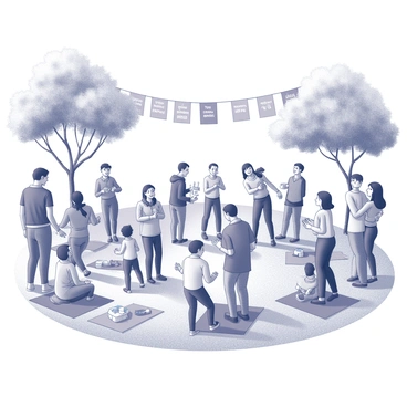 A community gathering in a park to support one another with kind gestures.