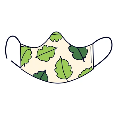 A stylish face mask featuring a pattern of green leaves with varying shades to create depth. The mask is designed to wrap around the ears with adjustable straps. The leaves are arranged in a harmonious layout, symbolizing nature and protection. The background of the mask is a subtle off-white, allowing the leaf pattern to stand out prominently. The mask has a three-dimensional shape to ensure a snug fit over the face.