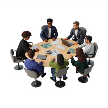 A diverse group of engineers is gathered around a large rectangular table. Among them, there are individuals of various ethnicities, including a Black woman with curly hair wearing glasses, an Asian man with short hair in a blue shirt, a Hispanic woman with long hair in a blazer, and a white man with a beard in a green sweater. The table is cluttered with various tech gadgets, including a laptop, tablets, and circuit boards, alongside printed papers that display ethical guidelines. The engineers are engaged in animated discussion, some leaning forward while others take notes, showcasing a collaborative atmosphere focused on innovation and responsibility.