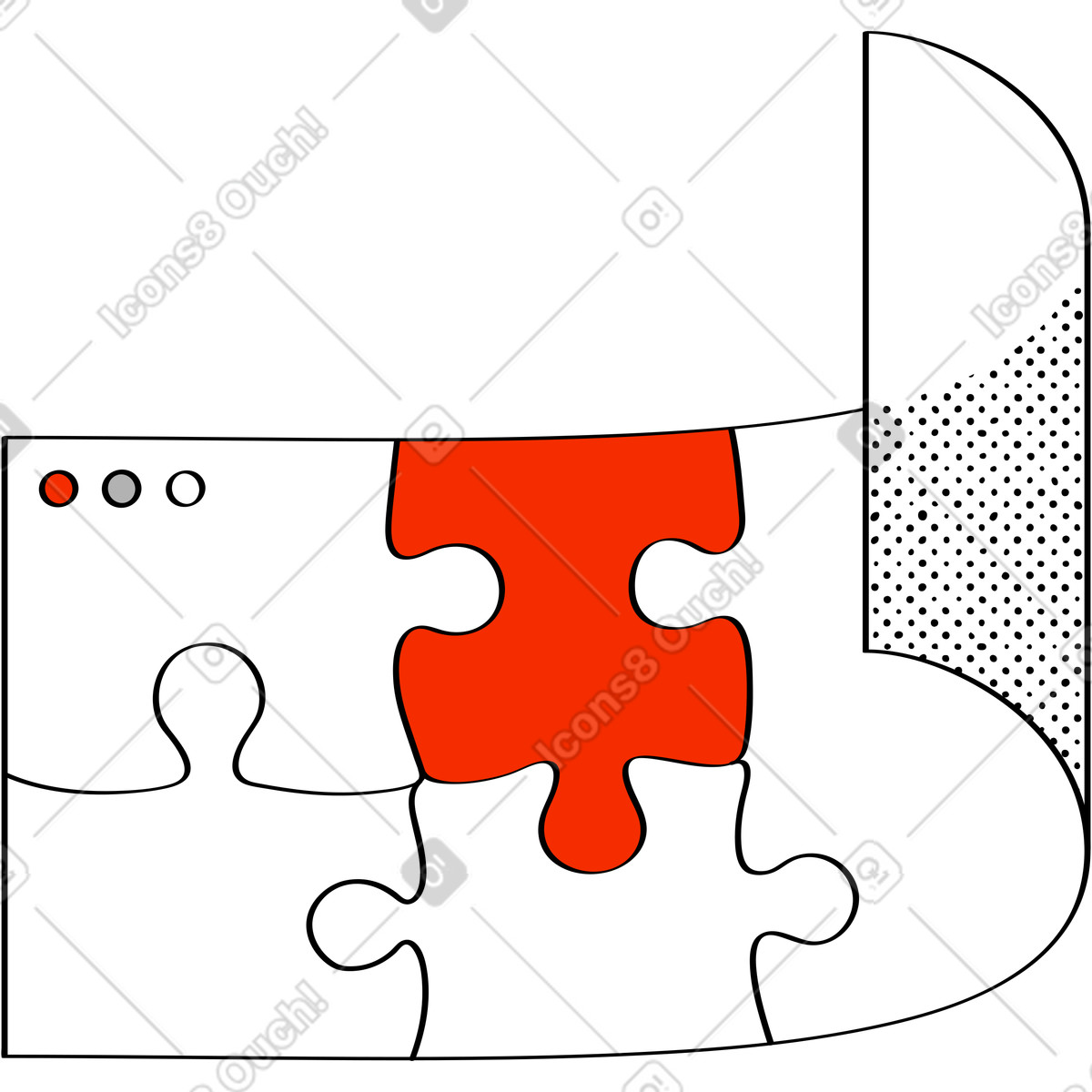 Jigsaw puzzles on folded browser illustration in Looney style download in PNG, SVG