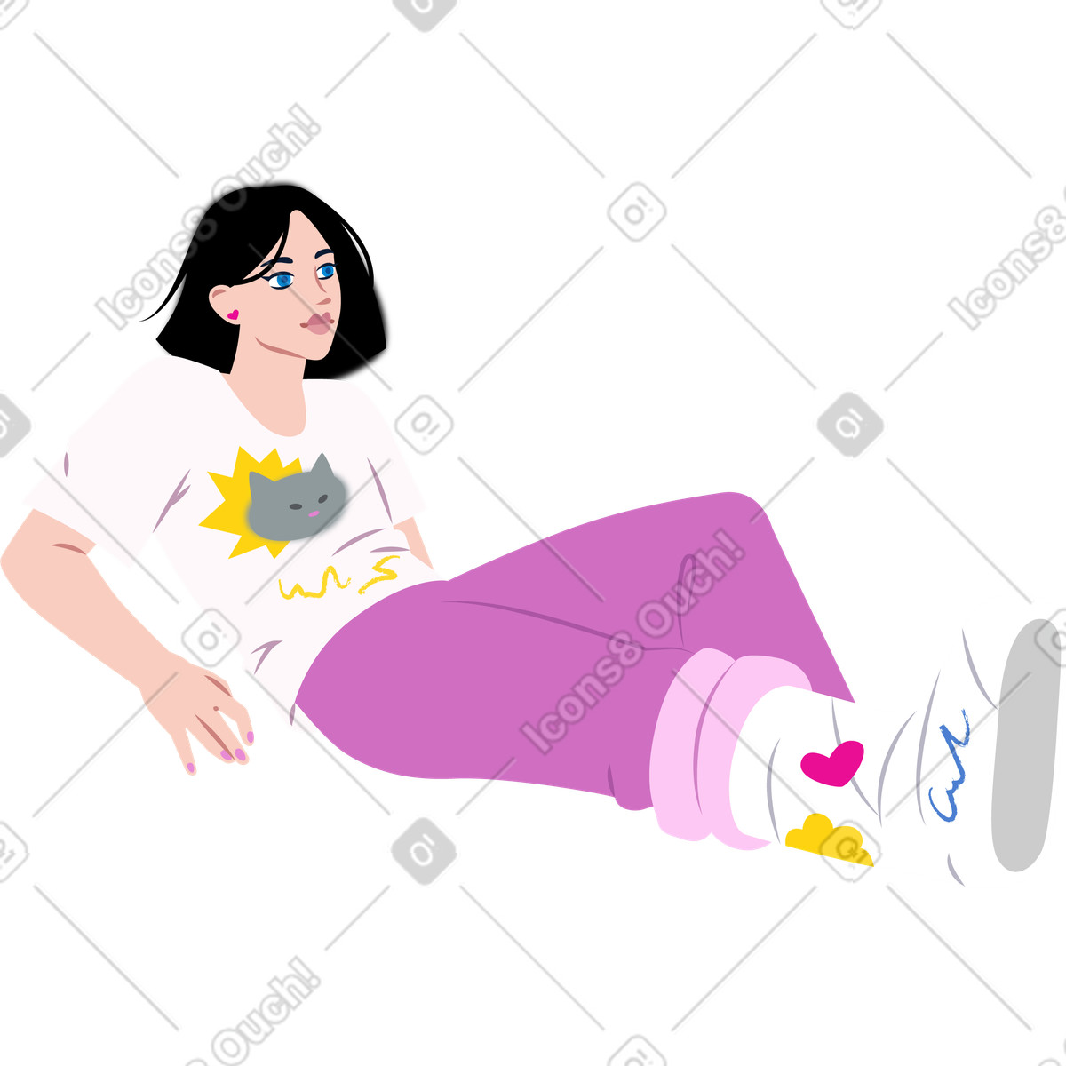 Ilustración Mujer joven acostada con un yeso en la pierna estilo Everyday a descargar PNG y SVG