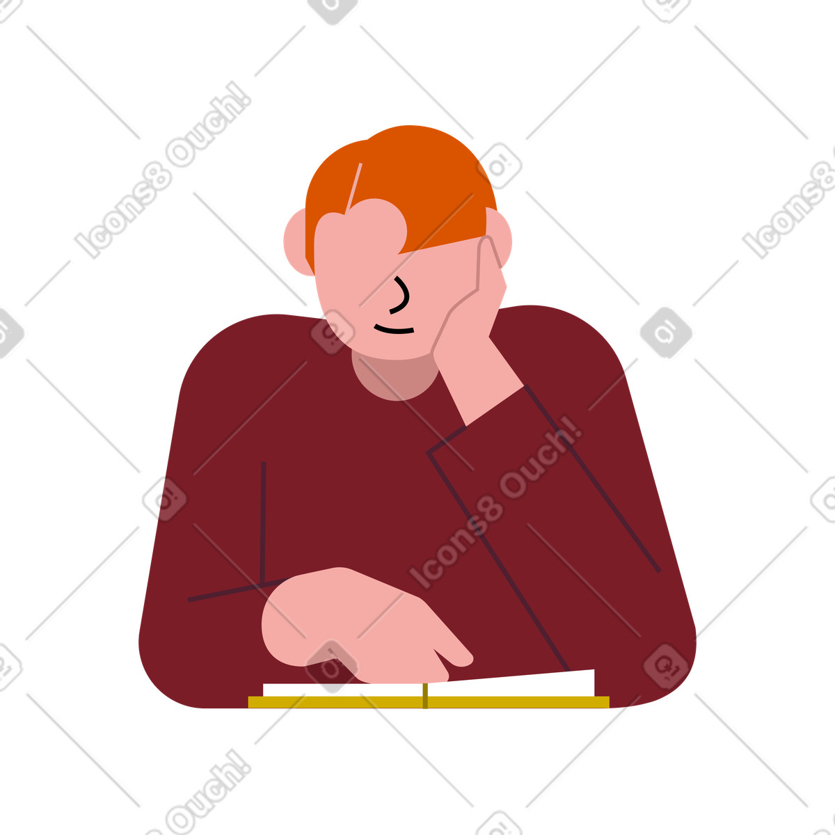 Redhead man reading book illustration in Vector style download in PNG, SVG
