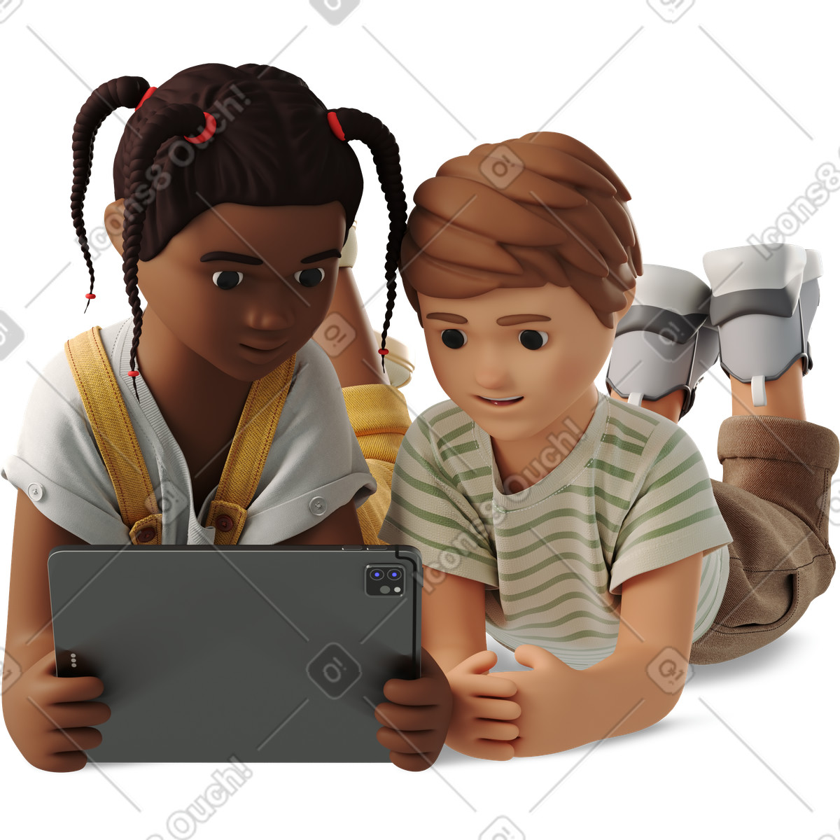 Little girl and boy with tablet illustrazione in stile 3D Business scarica in PNG, SVG
