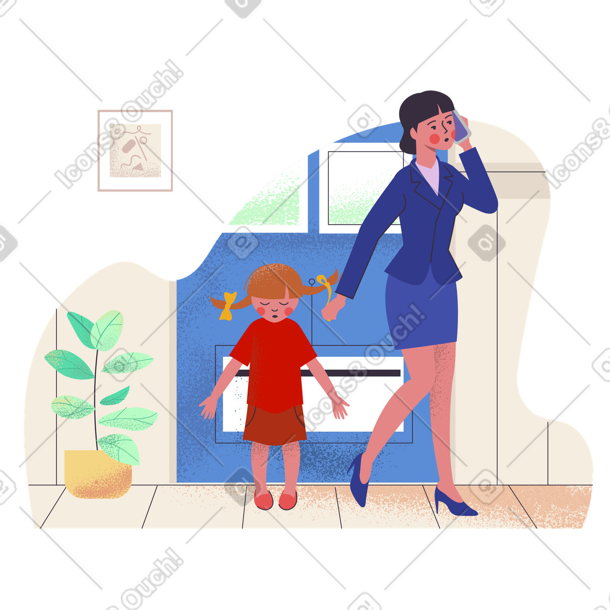 Ilustração de Mãe ocupada falando ao telefone e não prestando atenção à filha em no estilo Pale para baixar em PNG, SVG
