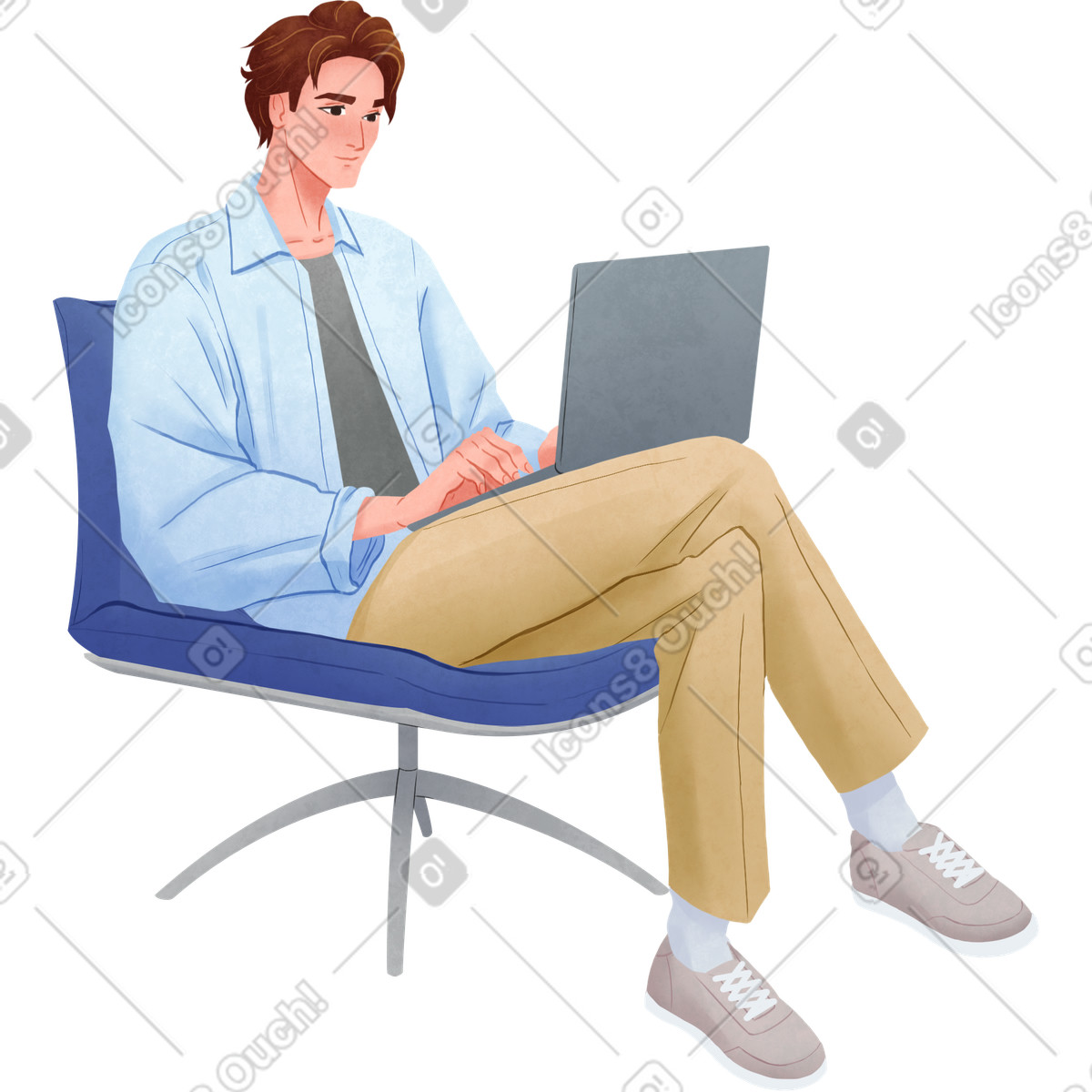 Ilustración Man sitting in chair with laptop en estilo Lifestyle a descargar en PNG y SVG