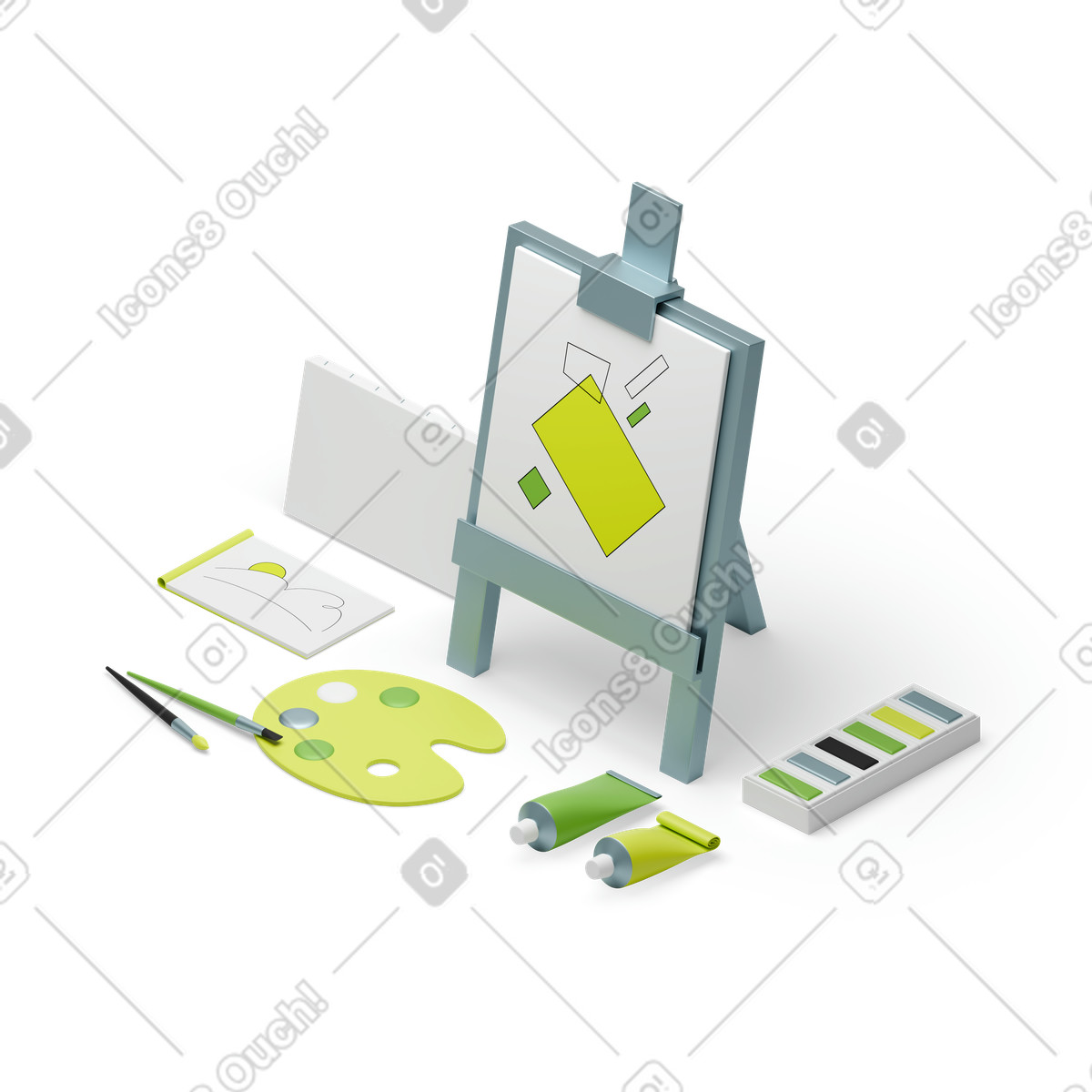 Ilustração de Cavalete e tintas para um artista tradicional em PNG e SVG
