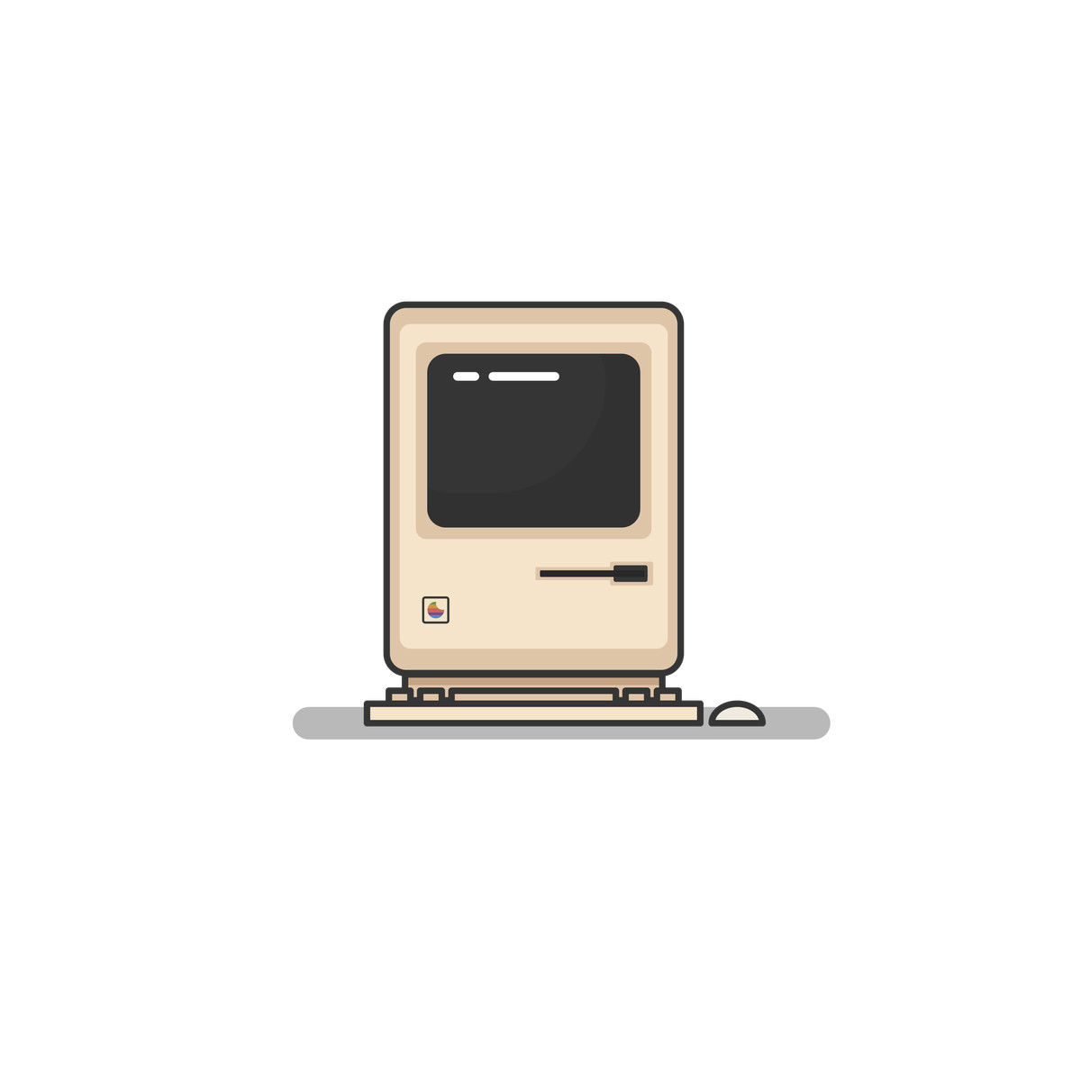 Ilustración Macintosh computer front view, retro technology icon en estilo Gummy a descargar en PNG y SVG