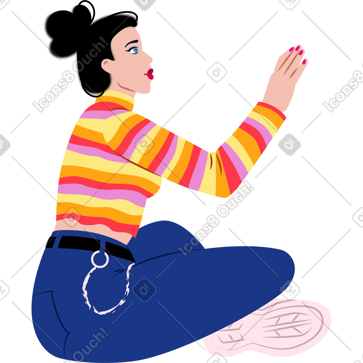 Giovane donna seduta con la mano tesa illustrazione in stile Everyday scarica in PNG, SVG