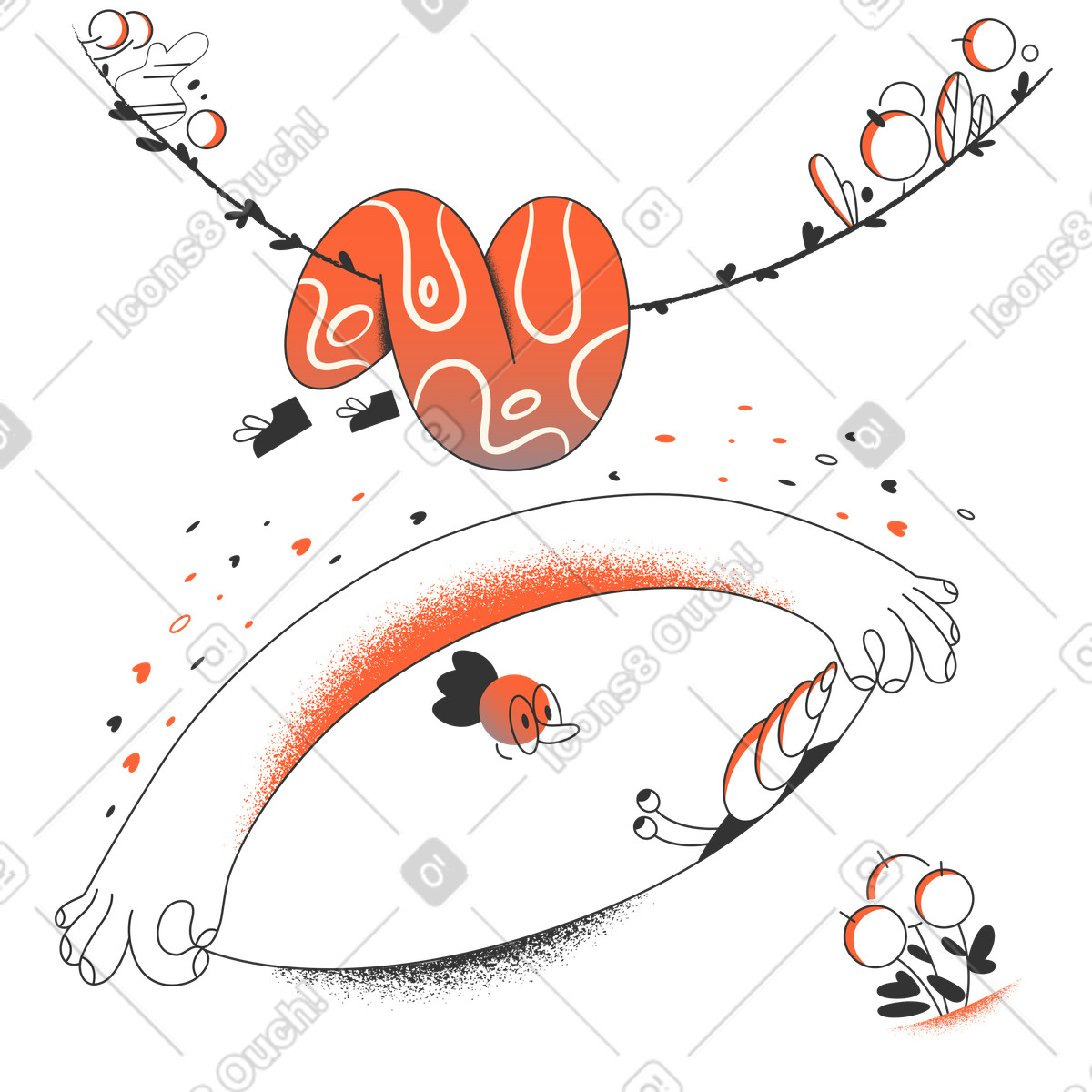 Illustration Femme souriante se balançant sur une vigne dans le style Crayon à télécharger aux formats PNG, SVG