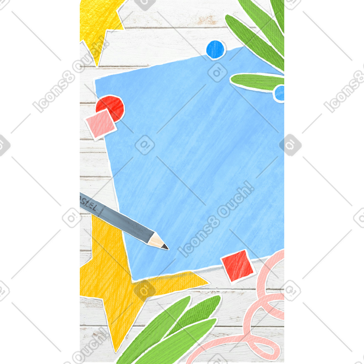 Ilustración Collage de papel sobre el fondo madera en estilo Experimental a descargar en PNG y SVG