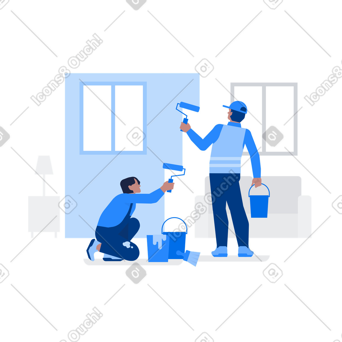 Two men are painting the walls in room illustration Urban style download PNG, SVG