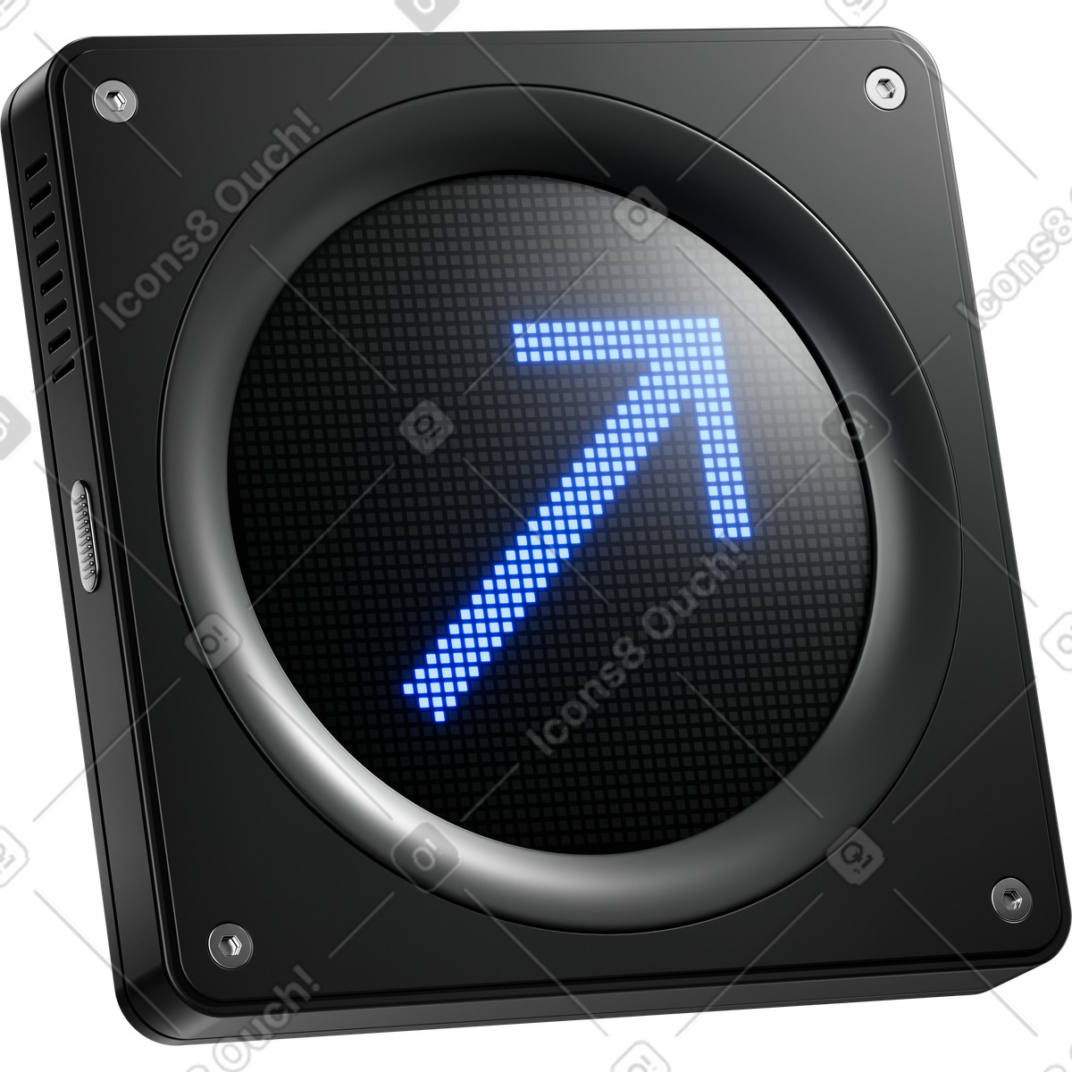 Arrow upward diagonal pixel display on square black device-Illustration im 3D Pro-Stil als Download in PNG, SVG