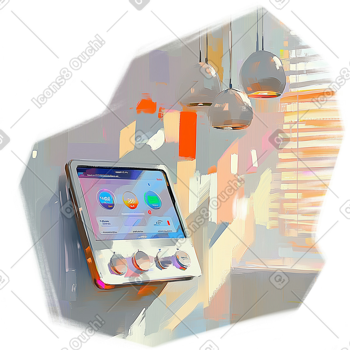 Oil painting of a smart home system in the apartment illustration Pictorial style download PNG, SVG