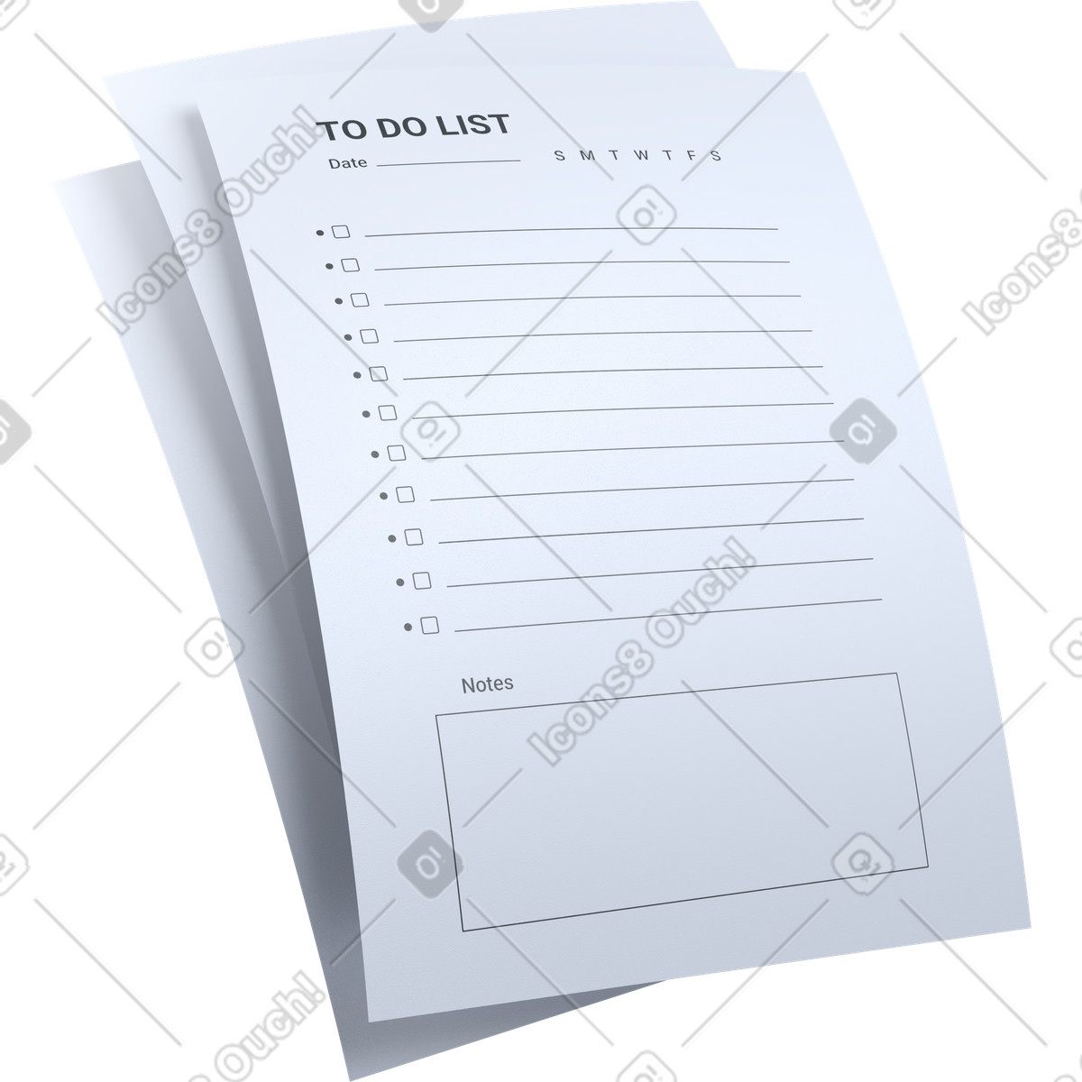 Ilustración Documento de lista tareas, hoja planificación semanal, organizador productividad personal en estilo 3D Pro a descargar en PNG y SVG