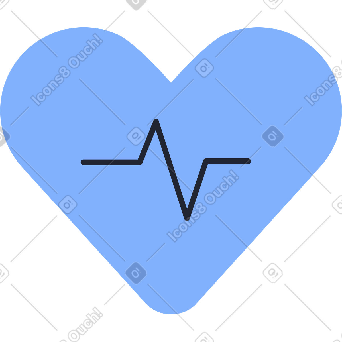 Blue heart with pulse illustration in Pablita style download in PNG, SVG