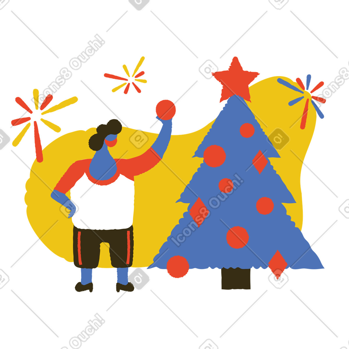 Ilustración Decorating the Christmas tree, Holiday home decor en estilo Bermuda a descargar en PNG y SVG