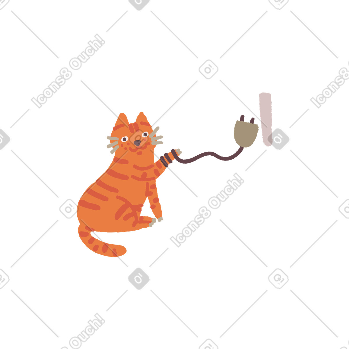 Ginger 스타일의 Cat unplugging power cord, No connection notification or outage concept 일러스트레이션 PNG, SVG 다운로드