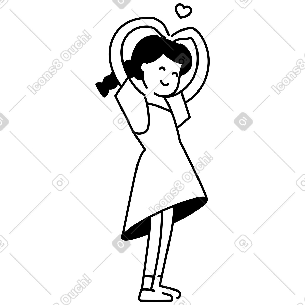 Ilustración Girl making heart shape with hands and floating love symbol en estilo Notion Line Art a descargar en PNG y SVG