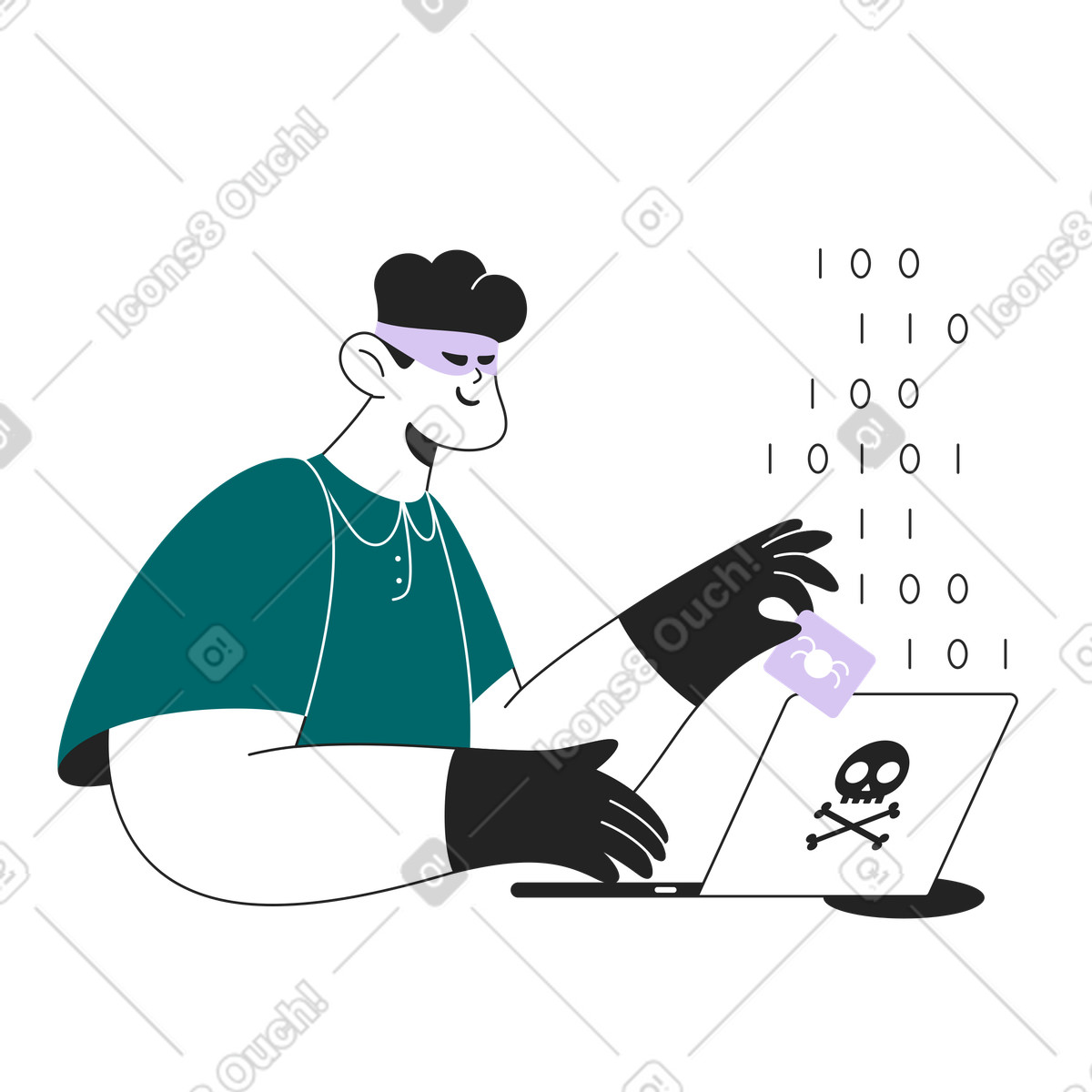Ilustración Hacker propaga un virus en internet estilo Sammy Line a descargar PNG y SVG